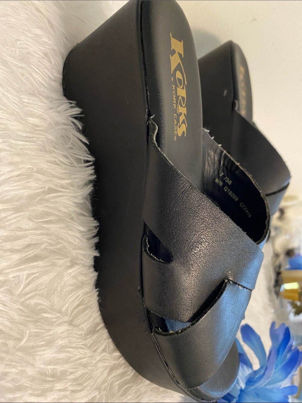 Kork-Ease Black Crossover Slide Wedge Mules - Picture 4 of 13